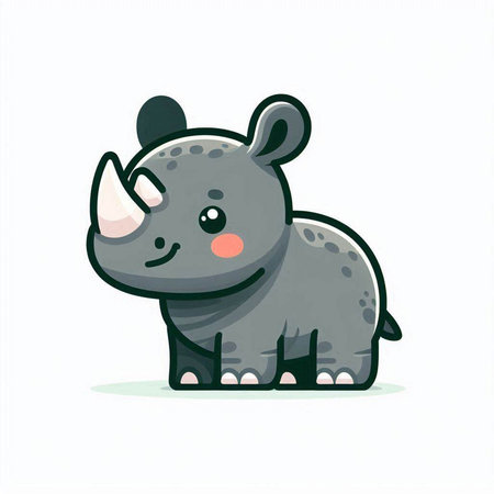 Cute rhinoceros cartoon isolated on white background. Vector illustration.のイラスト素材