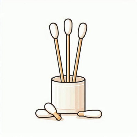 Cotton swabs in a wooden vase. Vector illustration.のイラスト素材