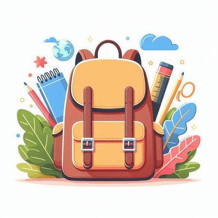 School backpack with stationery. Back to school. Vector illustration.のイラスト素材