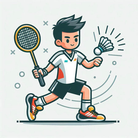 Badminton player vector illustration. Cartoon badminton player.のイラスト素材