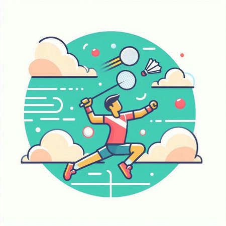 Badminton player in sportswear. Flat style vector illustration.のイラスト素材