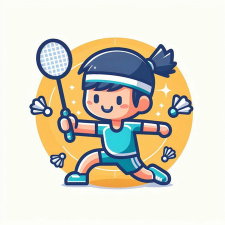 Badminton player cartoon vector illustration. Badminton player mascot.のイラスト素材