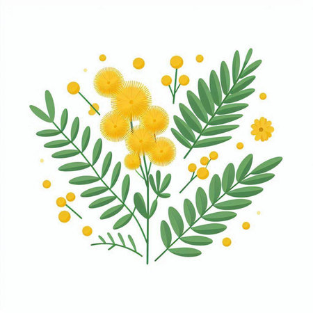 mimosa flowers with leafs isolated icon vector illustration desingのイラスト素材