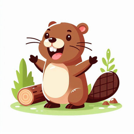 Beaver vector illustration. Cute cartoon beaver on white background.のイラスト素材