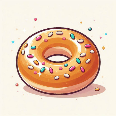 Donut with glaze and sprinkles. Vector illustration in cartoon style.のイラスト素材