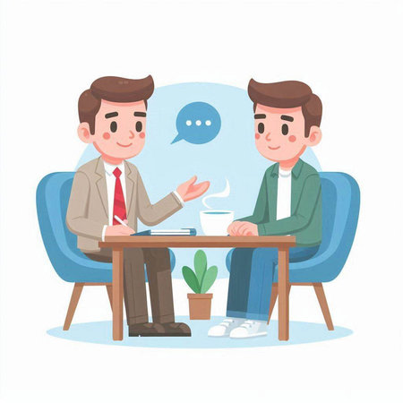 Businessman and businesswoman talking in office. Vector illustration in cartoon styleのイラスト素材