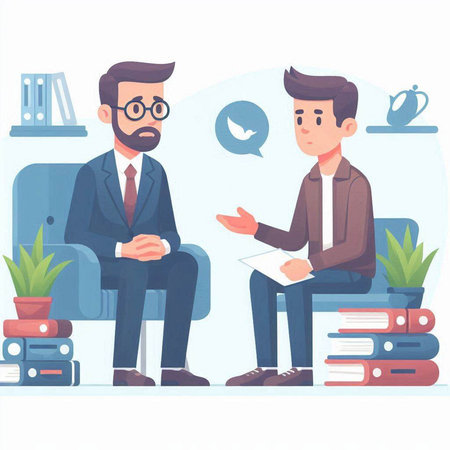 Two businessmen talking in the office. Vector illustration in a flat styleのイラスト素材