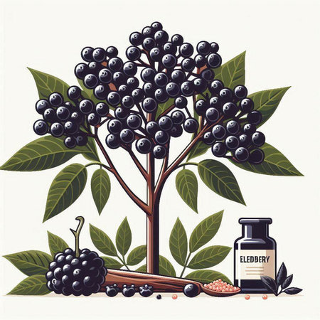 Sambucus nigra - black elderberry. Vector illustrationのイラスト素材