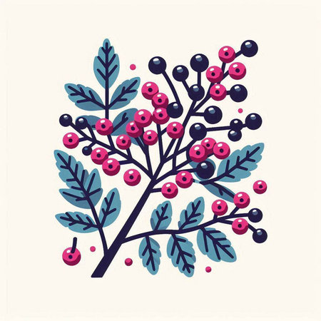 Hand drawn vector illustration of rowan branch with berries and leaves.のイラスト素材