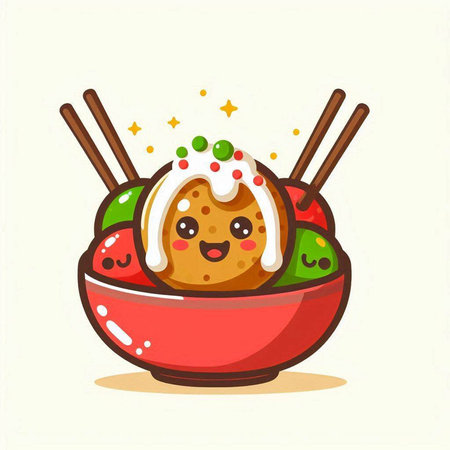 Cute kawaii sushi in a bowl. Vector illustration.のイラスト素材