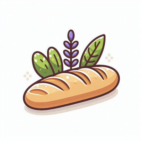 Bread icon. Vector illustration of a loaf of bread with leaves.のイラスト素材