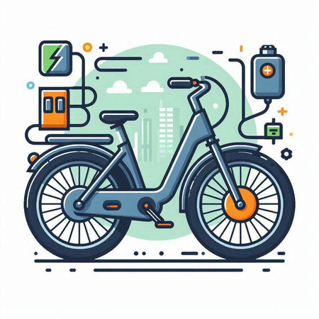 Modern flat design vector illustration concept of electric bike and charging station.のイラスト素材