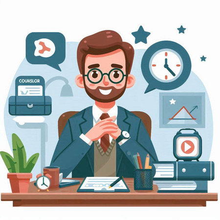 Businessman working in office. Vector illustration in a flat style.のイラスト素材