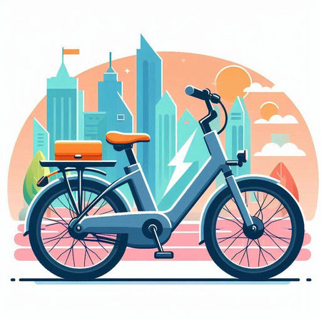 Bike in the city. Flat style vector illustration on white background.のイラスト素材