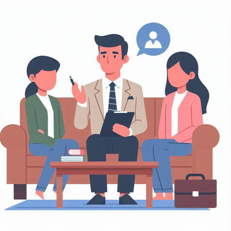 Psychologist, psychotherapist and patient. Psychotherapy session. Vector illustrationのイラスト素材
