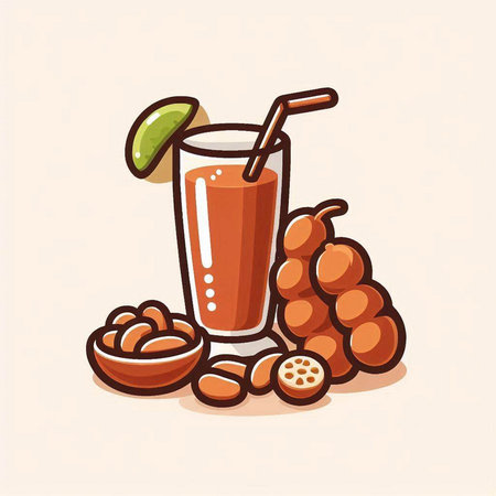 Illustration of a glass of fresh jujube juice with fruitsのイラスト素材