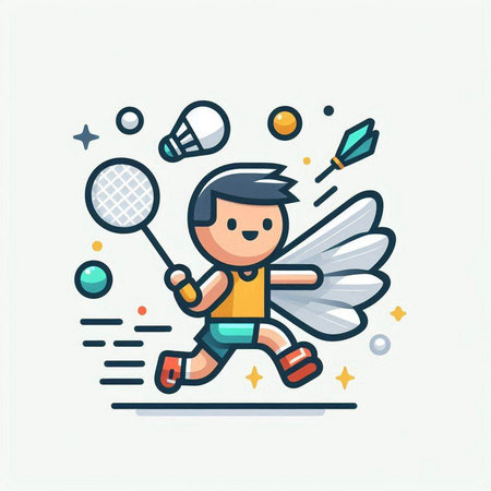 Badminton player flat line icon. Badminton vector illustration.のイラスト素材