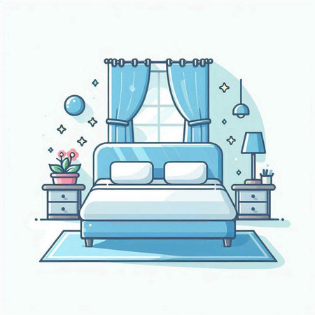 Bedroom interior. Bedroom in flat style. Vector illustration.のイラスト素材