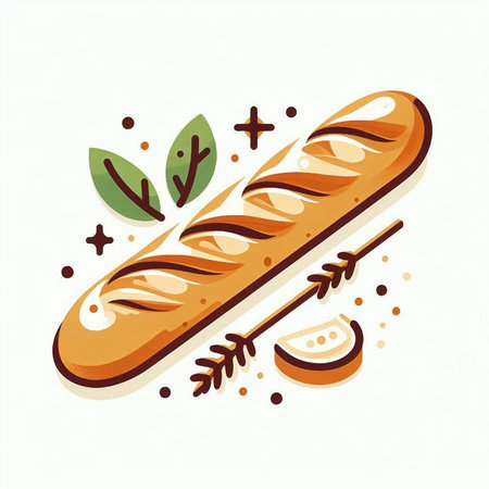 Baguette bread vector illustration. Baguette with herbs and spices.のイラスト素材