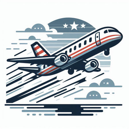 Airplane flying in the sky with clouds. Vector illustration for your designのイラスト素材
