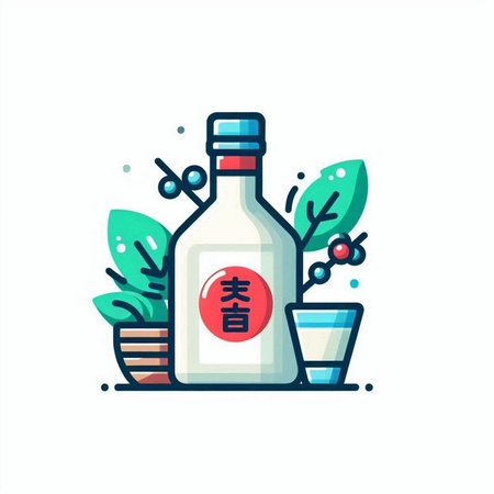 Tequila bottle and cups. Vector illustration in a flat style.のイラスト素材
