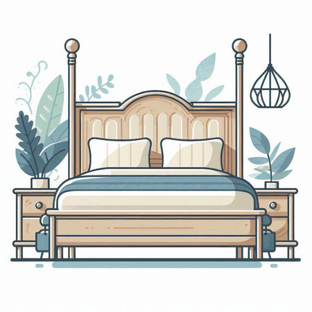 Illustration of a bed in a modern style. Vector illustration.のイラスト素材