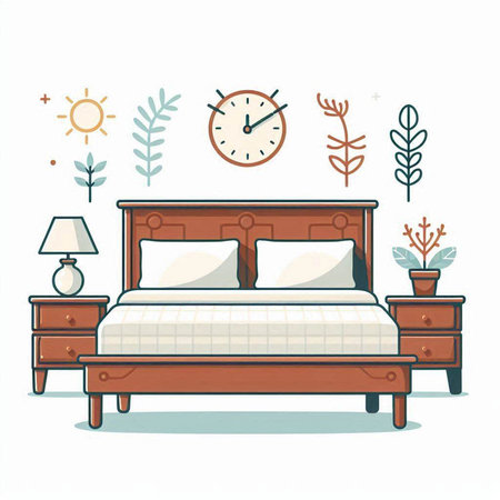 Bedroom interior with furniture. Vector illustration in doodle style.のイラスト素材