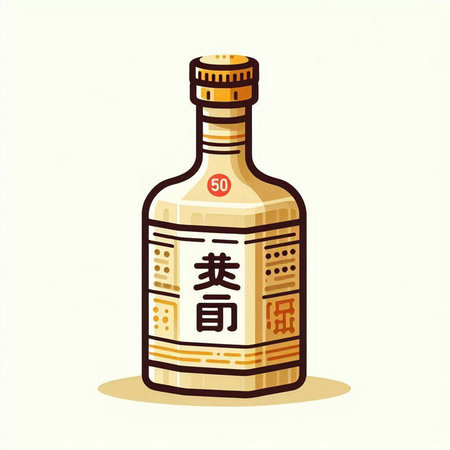 Illustration of Japanese sake bottle with hieroglyphs on white backgroundのイラスト素材
