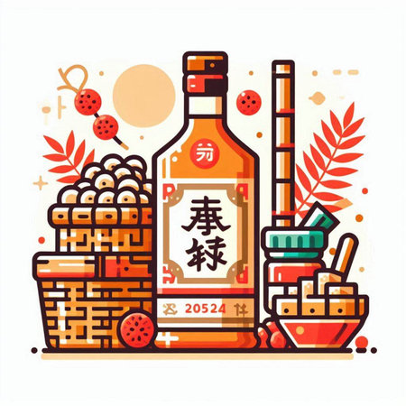 Chinese New Year flat color vector illustration. Translation: Happy New Year.のイラスト素材