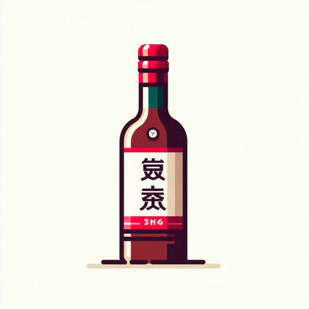 Chinese wine bottle on a white background. Vector illustration in cartoon style.のイラスト素材