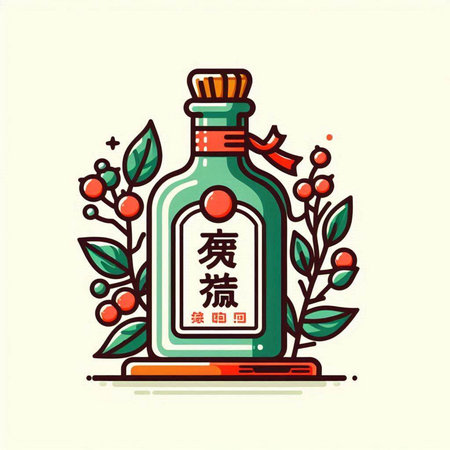 Vector illustration of a bottle with a message in chinese language.のイラスト素材