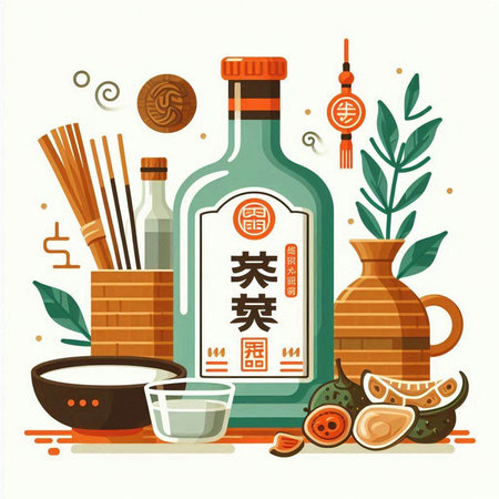 Chinese teapot and ingredients for traditional tea ceremony. Vector illustrationのイラスト素材