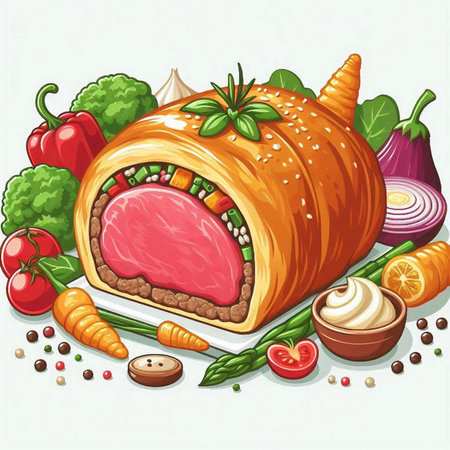 Vector illustration of Meatloaf with Vegetables and Herbs.のイラスト素材
