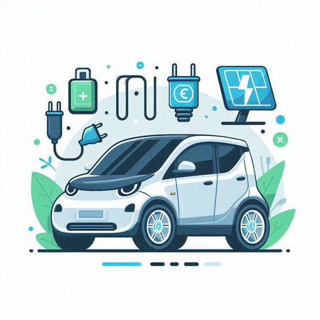 Electric car. Electric vehicle. Eco friendly vehicle. Vector illustration.のイラスト素材