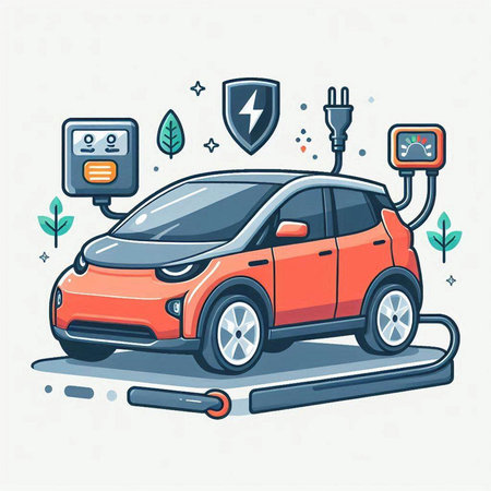 Electric car charging station. Electric vehicle charging station. Vector illustration.のイラスト素材