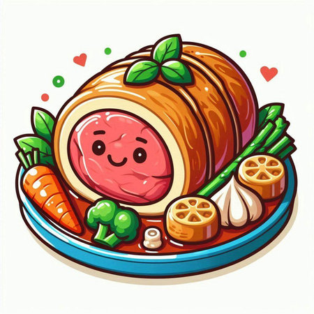 Illustration of a Smiling Smiling Meatloaf with Vegetablesのイラスト素材