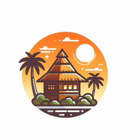 Bungalow on the beach. Vector illustration in flat styleのイラスト素材