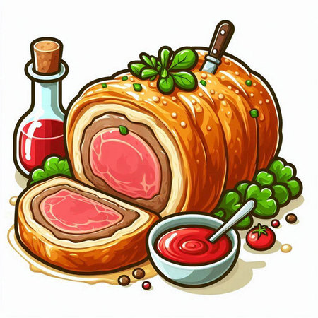 Meatloaf with sauce on a white background. Vector illustration.のイラスト素材