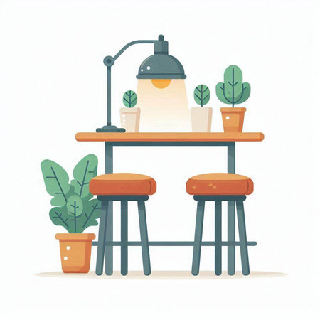 Illustration of a table and chairs in a cafe. Vector illustrationのイラスト素材