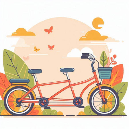 Bicycle on the background of the autumn landscape. Vector illustration.のイラスト素材