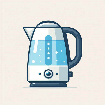 Modern electric kettle. Vector illustration in flat design style. Isolated on white background.のイラスト素材