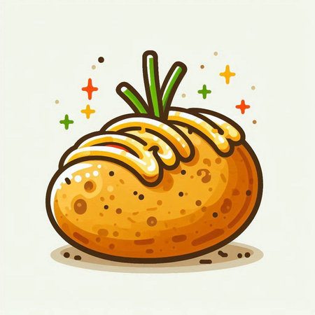 Illustration of a potato with golden crust. Vector illustration of a potato.のイラスト素材