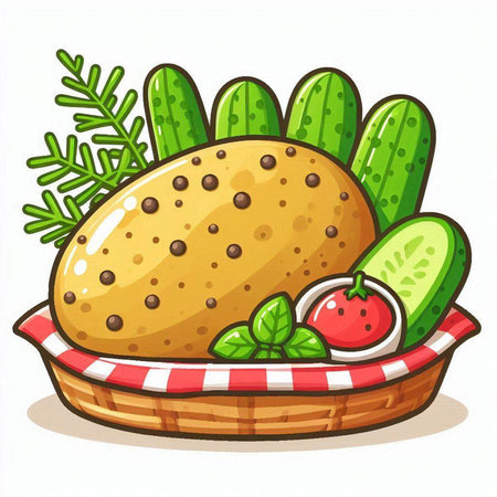 Illustration of a Cucumber and Tomato Sandwich in a Basketのイラスト素材
