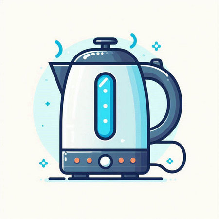 Electric kettle. Vector illustration in flat line style on white background.のイラスト素材