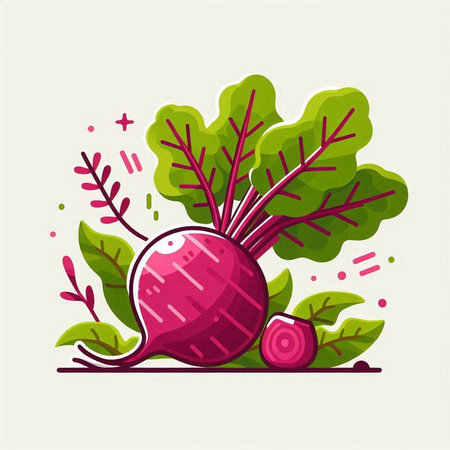 Beetroot with leaves. Vector illustration in flat cartoon style.のイラスト素材