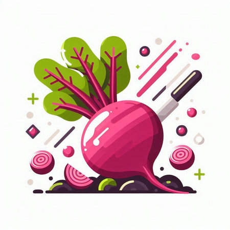 Vector illustration of fresh beetroot in flat style on white background.のイラスト素材