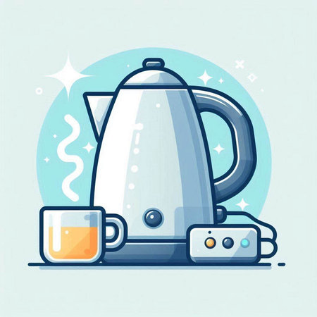 Electric kettle and cup of tea. Vector illustration in flat style.のイラスト素材