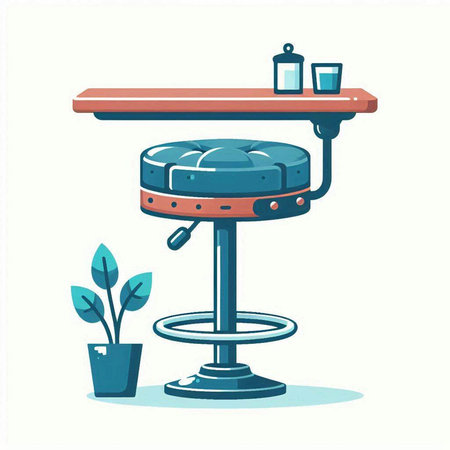 Vector illustration of a bar counter in flat style. Bar counter with a round stand and a flower in a pot.のイラスト素材