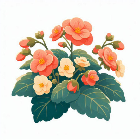 Flowering begonia on a white background. Vector illustration.のイラスト素材