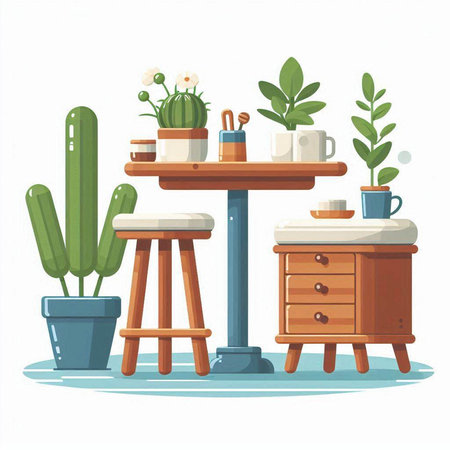 Kitchen furniture. Furniture on the table. Vector illustration.のイラスト素材